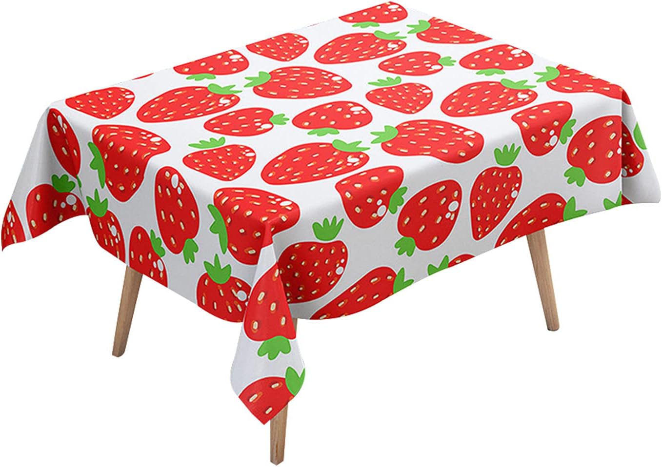 Morbuy Table Cloths Rectangular Waterproof, 3D Fruit Print Tablecloths Stain Resistant Tablecloth Wipe Clean Table Cover for Decorations Kitchen Garden Party (Red Strawberry,140x140cm)