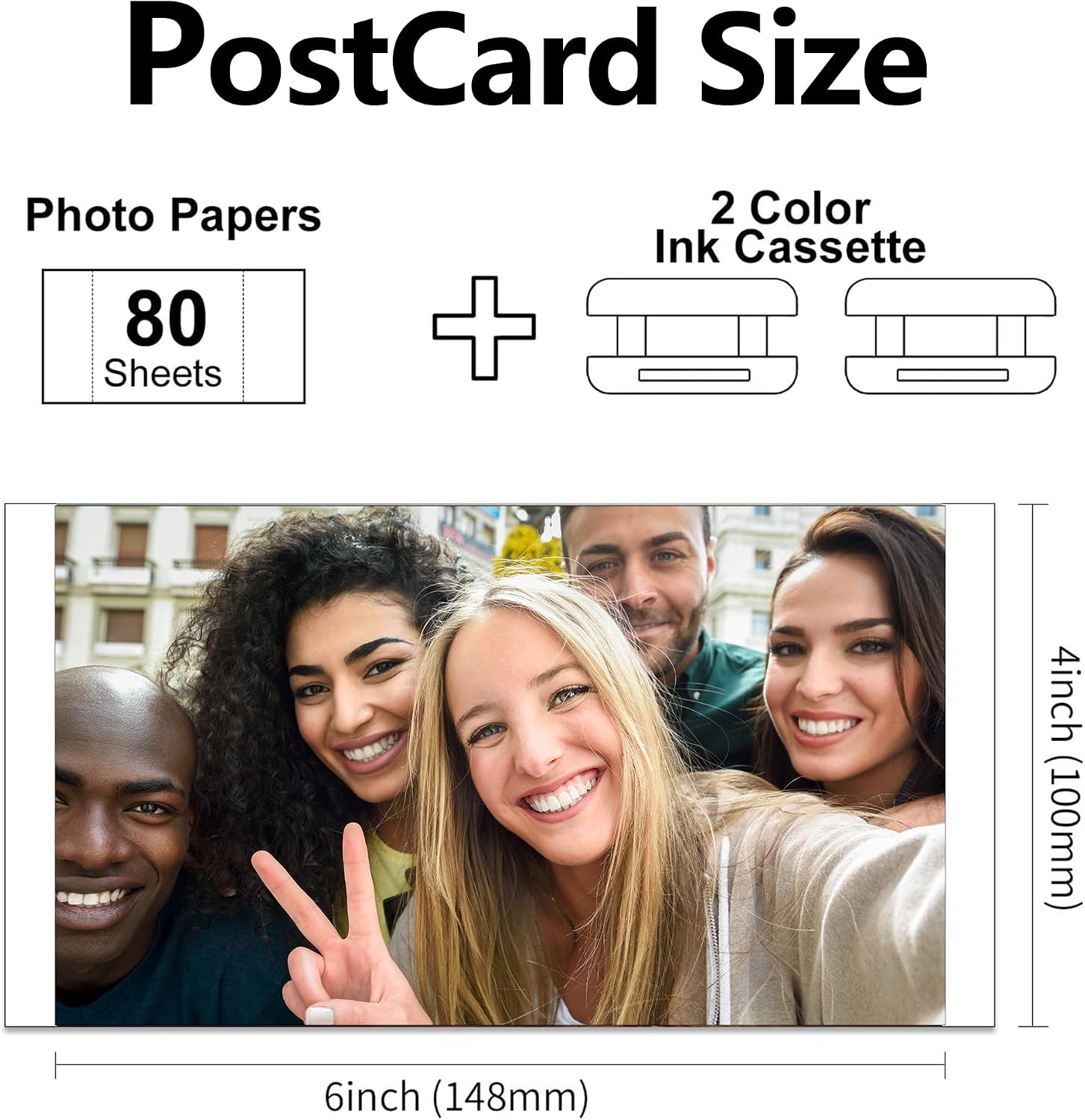 Compatible with Amber M100/M200 4x6 Photo Printer 80 Sheets Photo Paper & 2 Ink Cartridges Refill Only for DHP512/DHP513 Printer Water Proof Antioxidant Non Fading Dye Sublimation