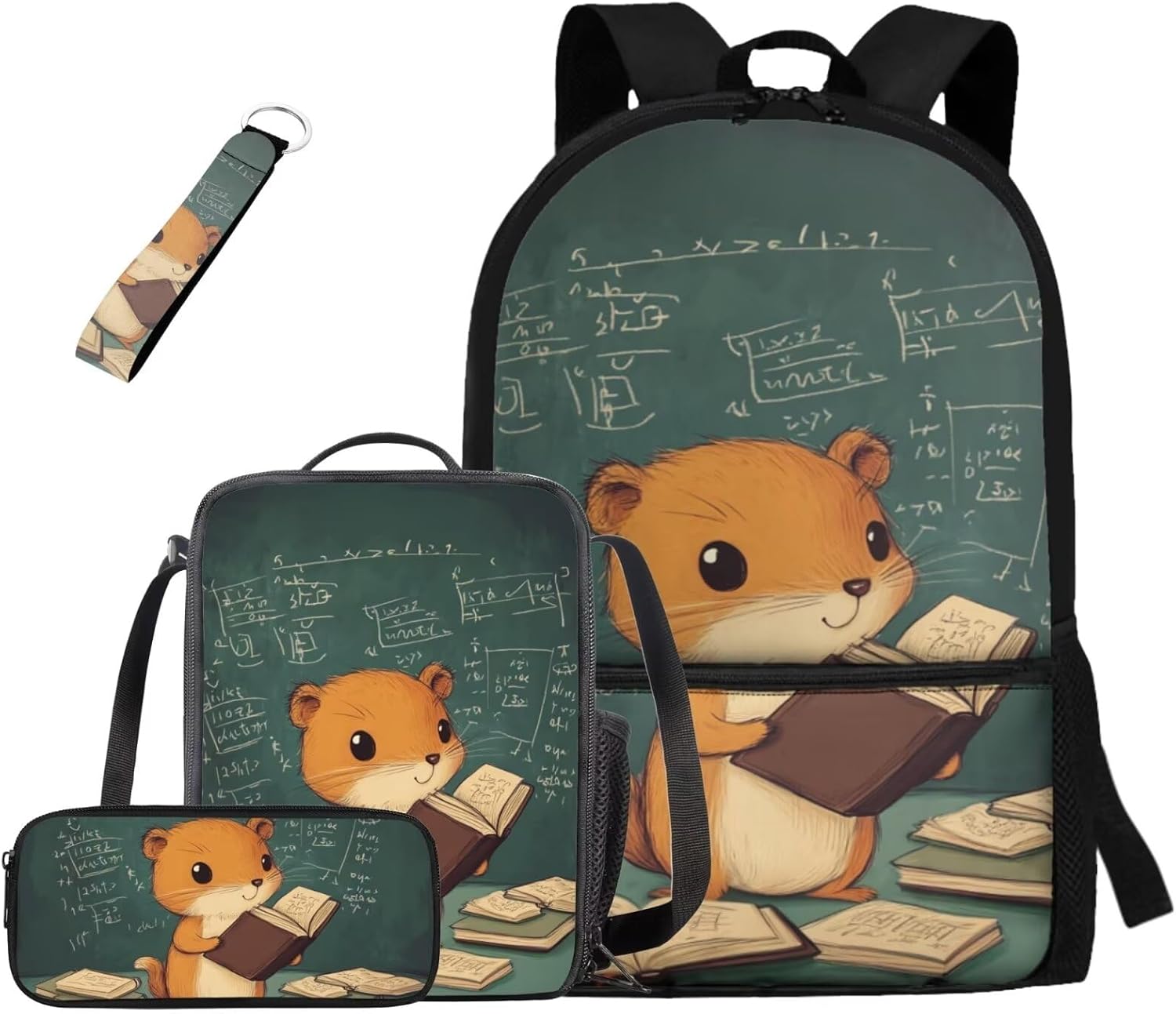 Rnyleeg Cute Hamster Backpack for School Funny Girls Backpack with Lunch Box and Pencil Case Large Kids Bookbag Set 4 in 1 for Elementary Middle Back to School Supplies