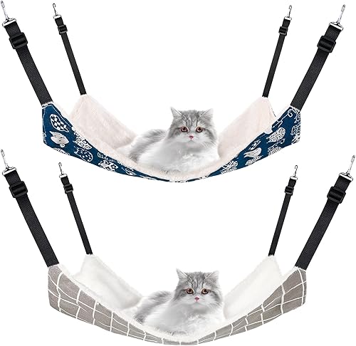 Hamaca colgante reversible de 2 piezas para gatos, hamaca suave y transpirable para mascotas con correas ajustables y ganchos de metal, cama