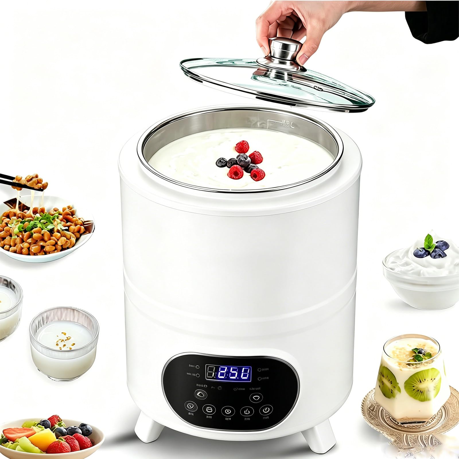 DUXMM Commercial Yogurt Maker,Multifunctional Sweet Rice Wine Maker 8/12L Household Commercial Fermenter Easy Clean for Greek Yogurt Natto Black Garlic 12L-White
