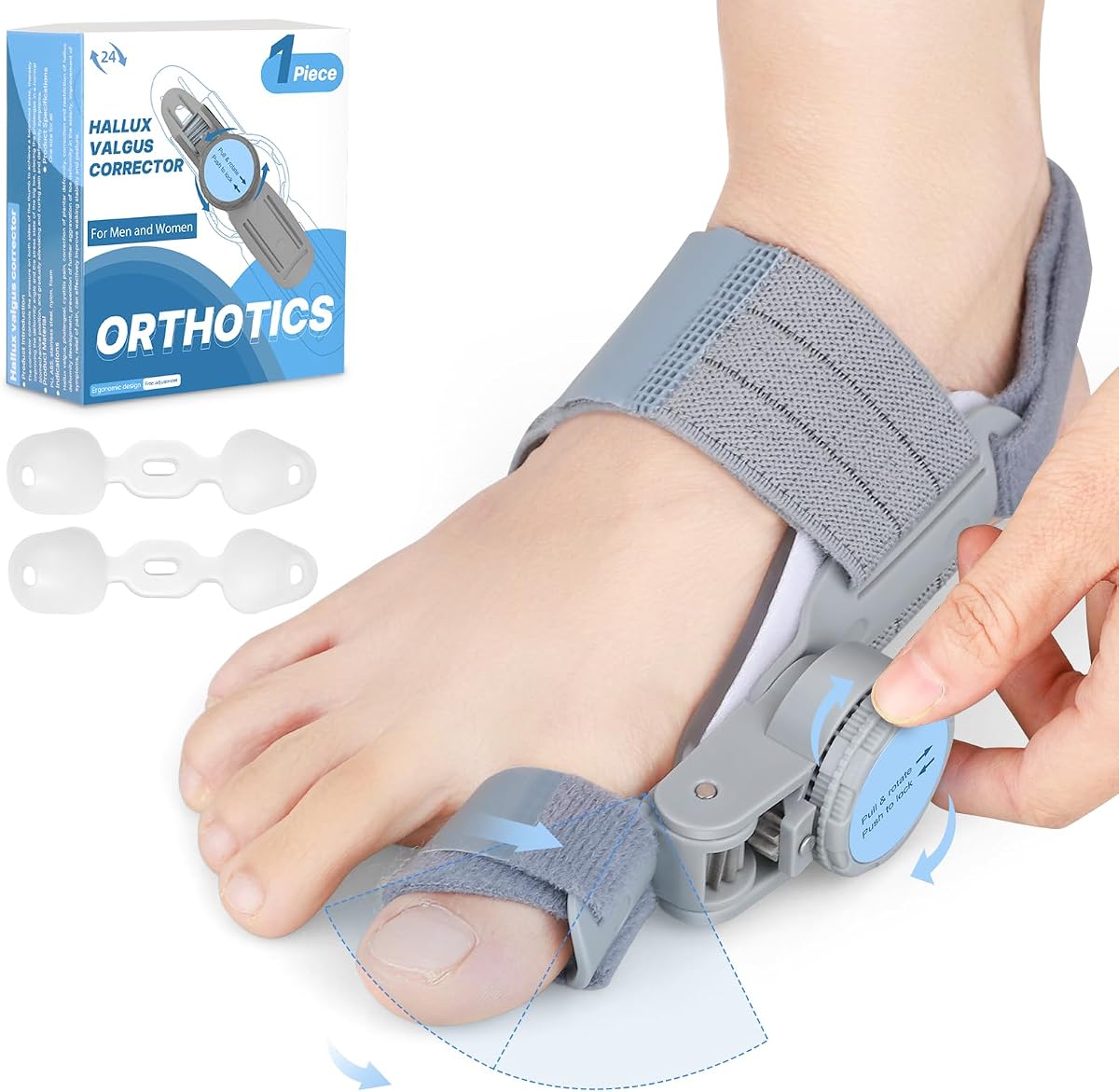 Corrector de juanetes para mujeres y hombres: Alisador de juanetes con perilla ajustable, férula ortopédica para juanetes, corrección de alineación de dedos para Hallux Valgus, alivio del dolor día/noche, 1 unidad (gris profundo)
