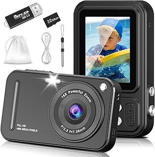 Digital Camera for Kids, 48MP FHD 1080P Point and Shoot Digital Cameras with 16X Zoom Anti-Shake, Compact Portable Cameras for Photography, for Boys Girls Teens Beginners-Black