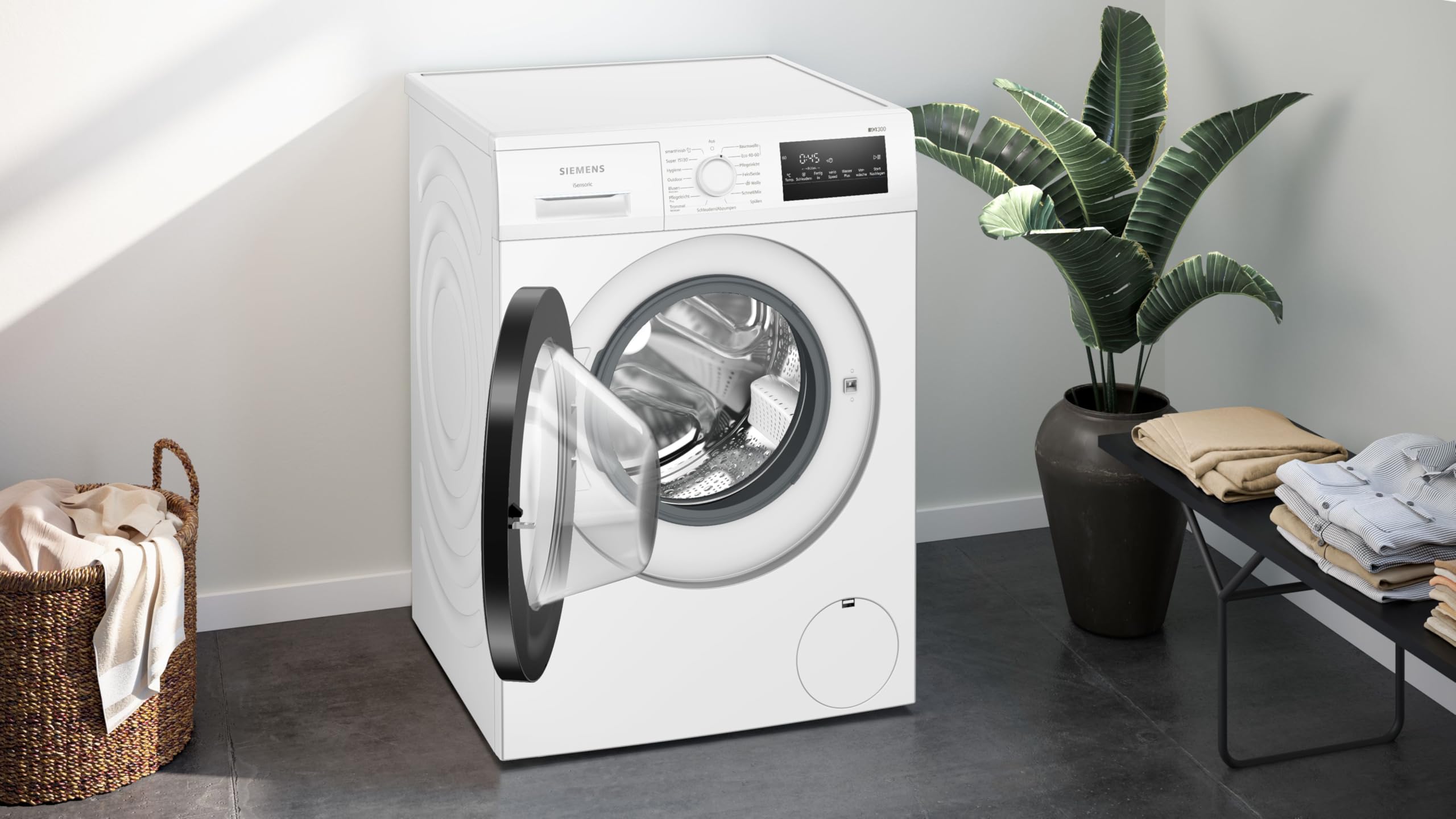 Siemens WM14N225 Waschmaschine iQ300, Frontlader mit 8kg Fassungsvermögen, 1400 UpM, speedPack L, smartFinish, Outdoor-Programm, LED-Display, Weiß, 60cm