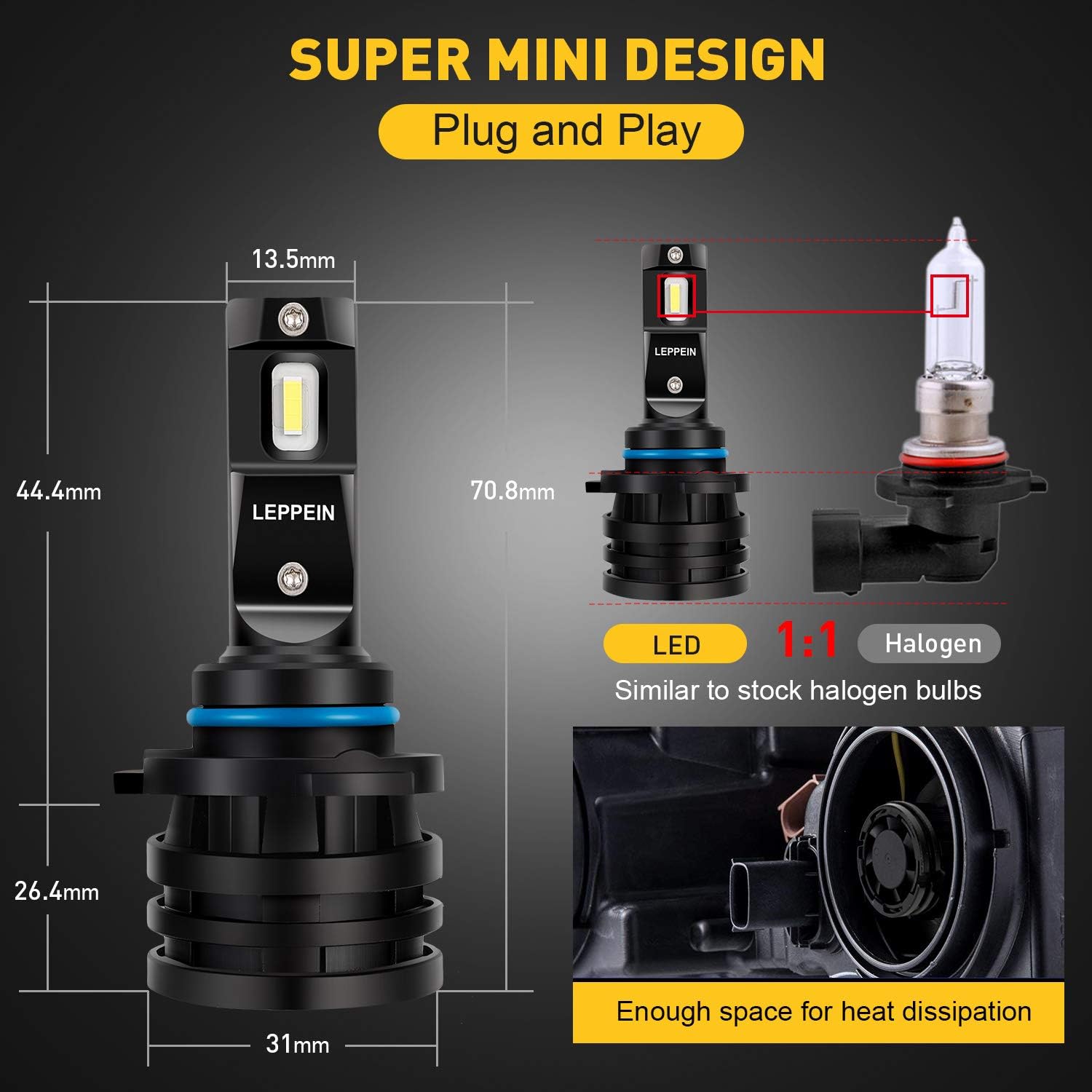 LEPPEIN 9006/HB4 LED Headlight Bulbs S Series Low Beam/Fog Light Halogen Replacement 12xCREE Chips 6500K Cool White 6000LM Conversion Kit-1 Pair