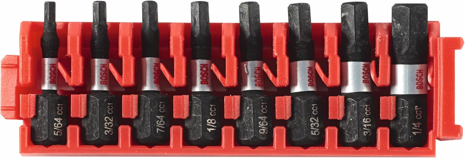 BOSCH ITDHV108C - 8 pc. Driven 1 in. Impact Hex Insert Bits with Clip for Custom Case System