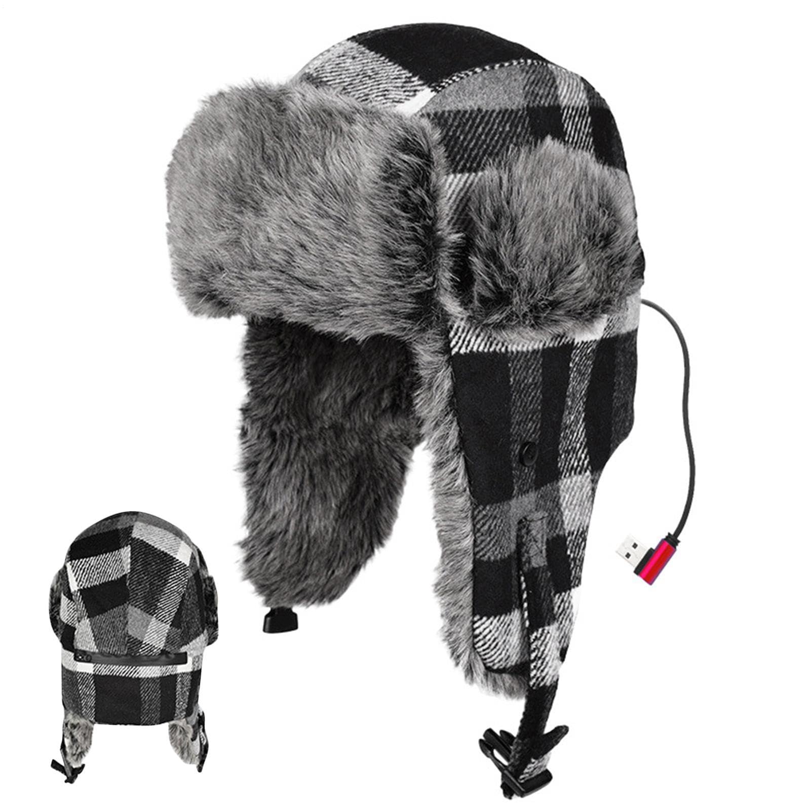 Generisch Gorro Uschanka calefactable, resistente al viento y cálido, con orejeras | Gorro de invierno con calentador USB para hombres mujeres adultos y adolescentes para andar en bicicleta y viajar