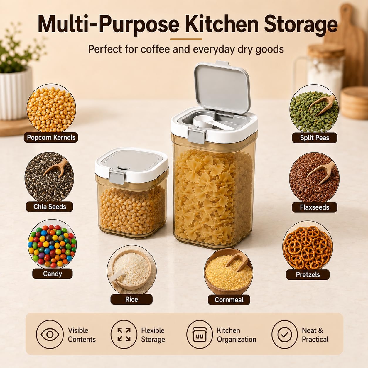 3 Pcs Airtight Coffee Canister Set, BPA-Free, 60.8 oz + 2 x 27 oz，Amber