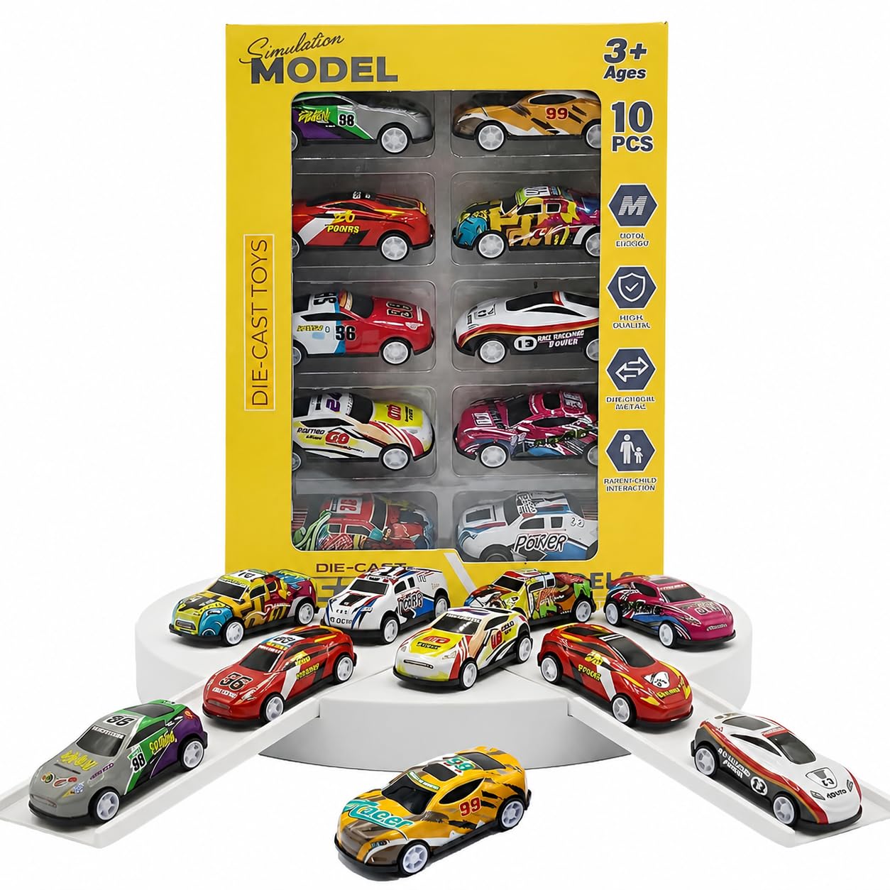 Khasala Brothers® Set of 10 Mini Racing Metal Die-Cast Pull Back Car Set, High-Speed Friction Powered Vehicles Colorful Toy Cars for Kids (10 Metal CAR)-image-35