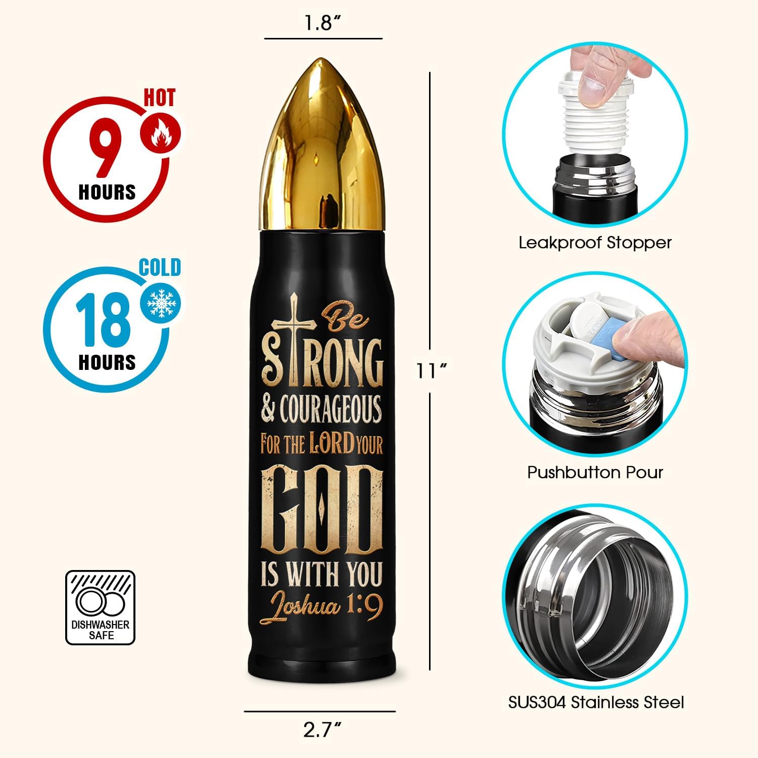 Christian, Religious Gift for Men Father's Day, Birthday, Christmas, Thanksgiving - 17 oz Christian Faith Bullet Tumbler for Men - Cool Spiritual, Faith Based, Biblical Gifts for Dad, Adult, Pastor - Image 3