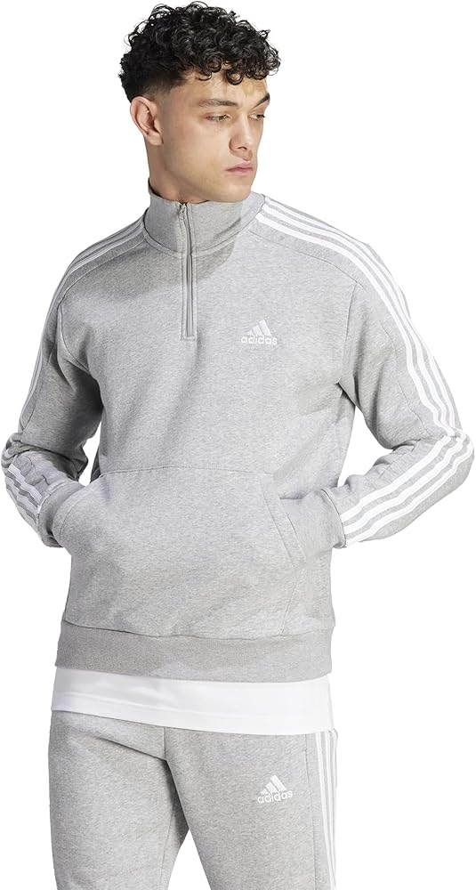 adidas mens Essentials Fleece 3-Stripes 1/4 Zip Medium Grey