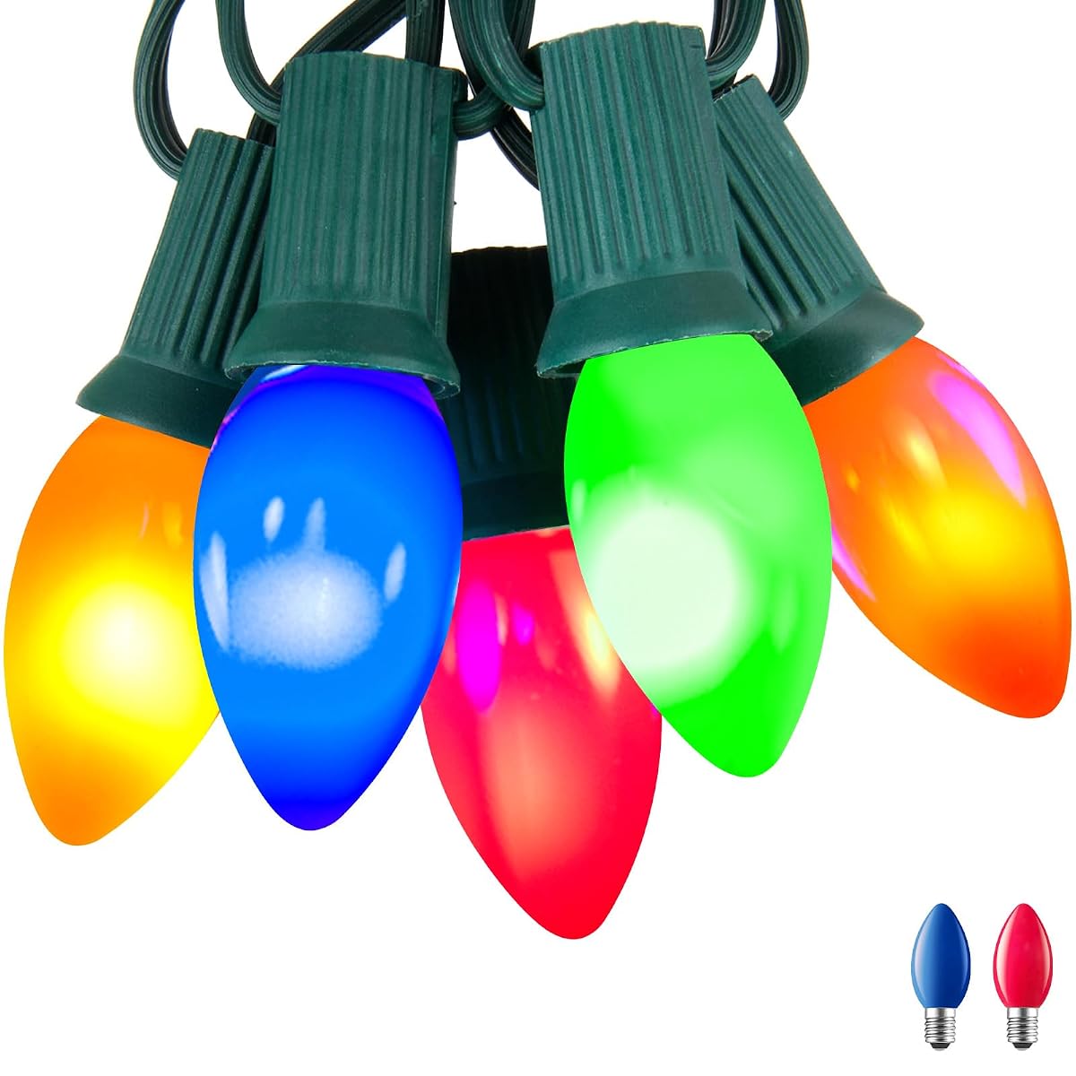 Minetom C7 LED Christmas Lights Outdoor, 50FT Multicolored String Lights, 50+2