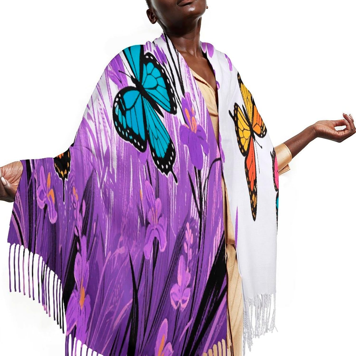 Colorful Butterflies Scarf for Women Men Classic Fashion Blanket Scarves Soft Cashmere Feel Scarf Cold Weather Warm Long Shawl Winter Large Scarves Classic Blanket Scarfs Thick