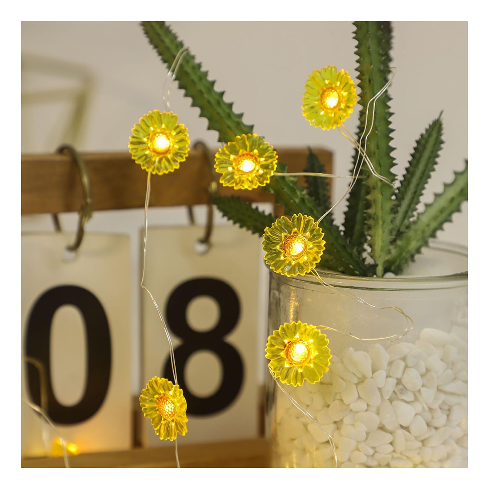 Cadena De Luces LED En Forma De Pétalo|Decor Floral Luces De Hadas De Alambre De Cobre|Luces De Cadena De Plantas Florales Creativas Para Fiesta De Navidad,Flor Amarilla,10m(32.8ft)-100LED-Solar