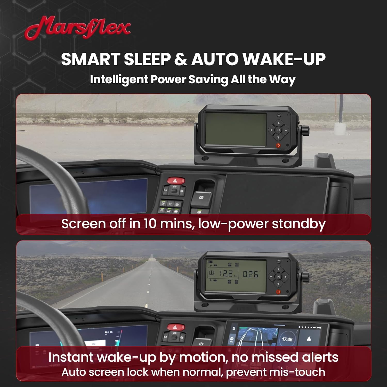 Marsflex Tire Pressure Monitoring System - TPMS for RV Truck Semi Motorhome Coach, Wireless Aftermarket Tire Pressure Monitor with 10 Sensors, Repeater for Extended Signal Coverage, 6 Alert Modes