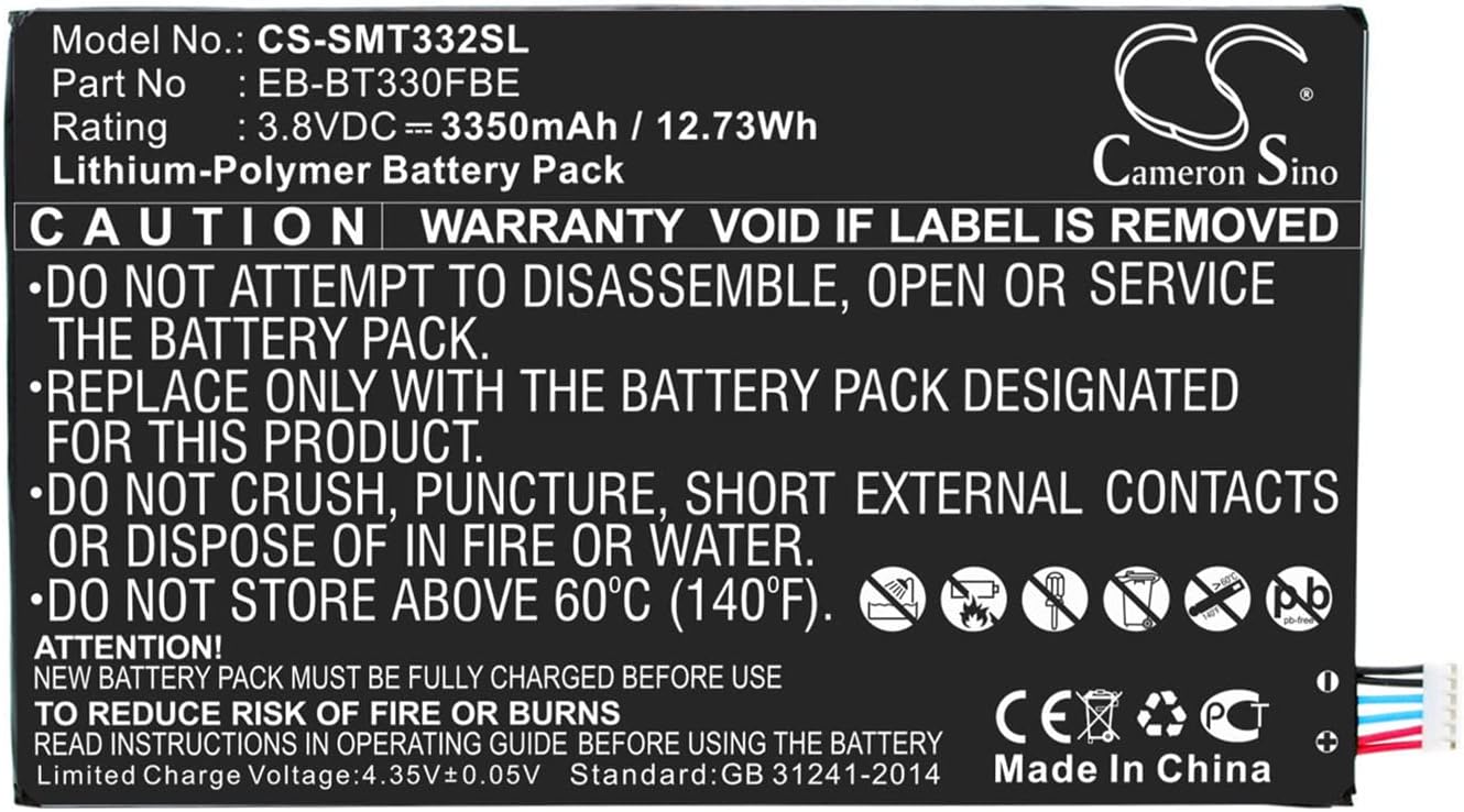 Cameron Sino Battery for Samsung Galaxy Tab4 8.0 3G, SM-T330, SM-T330 Galaxy Tab 4 8.0 WiFi, SM-T331, SM-T335, SM-T335 Galaxy Tab 4 8.0 LT 3350mAh