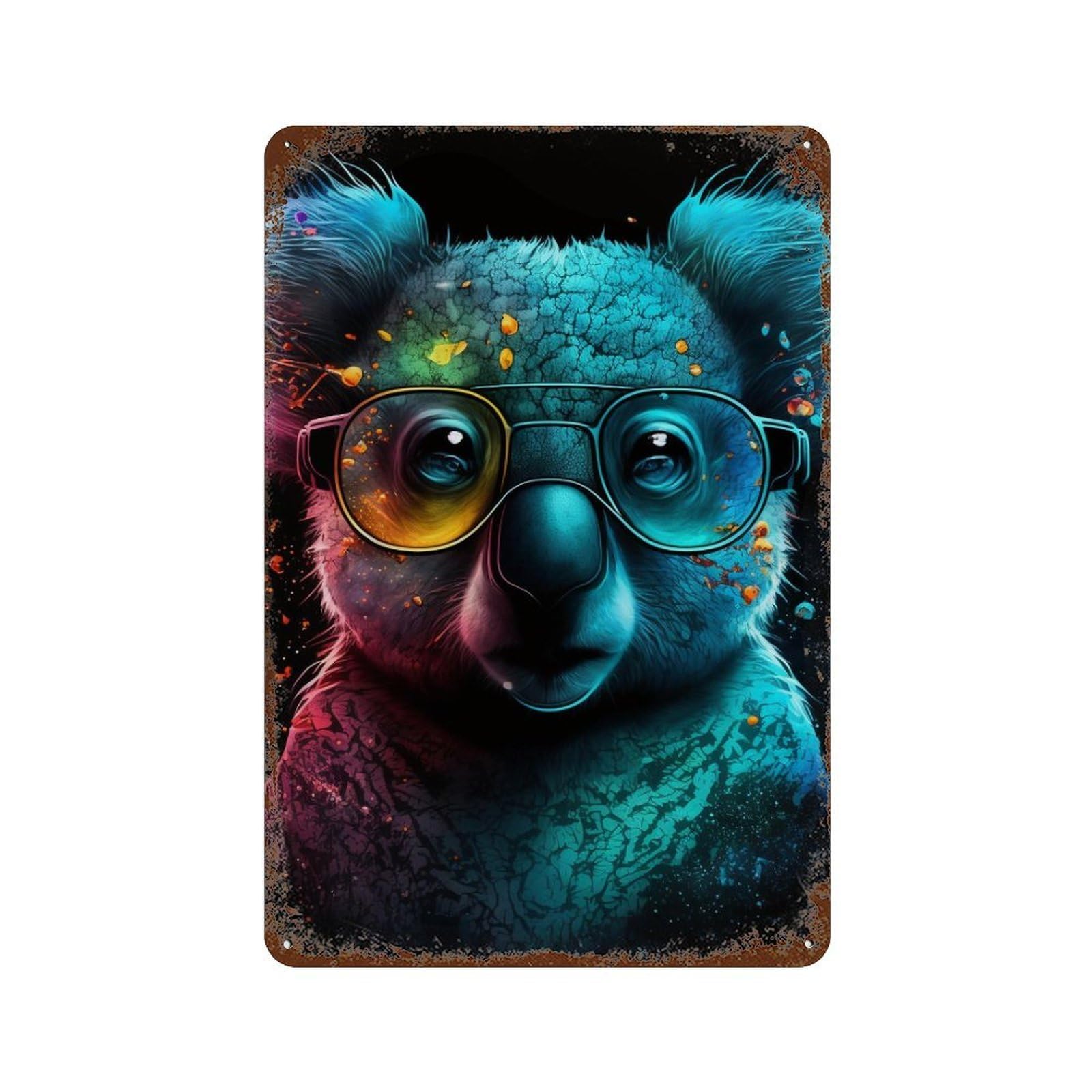 Colorful Koala with Sunglasses 11.8"x7.9" Vintage Rust Metal Sign, Classic Wall Plaque for Office, Studio And Wall Decor
