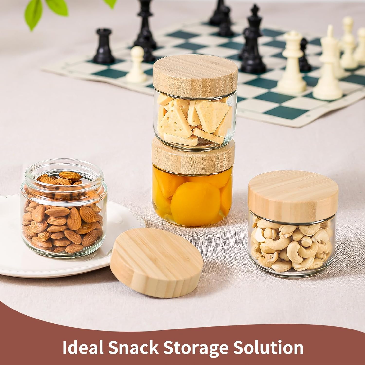 DRKIO 10 Oz Overnight Oats Containers with Bamboo Lids - 4 Pack Glass Storage Jars with Airtight Lids Wide Mouth Mason Food Jars Great for Meal Prep Salad Chia Pudding Snacks Yogurt Sugar Spice - Image 5