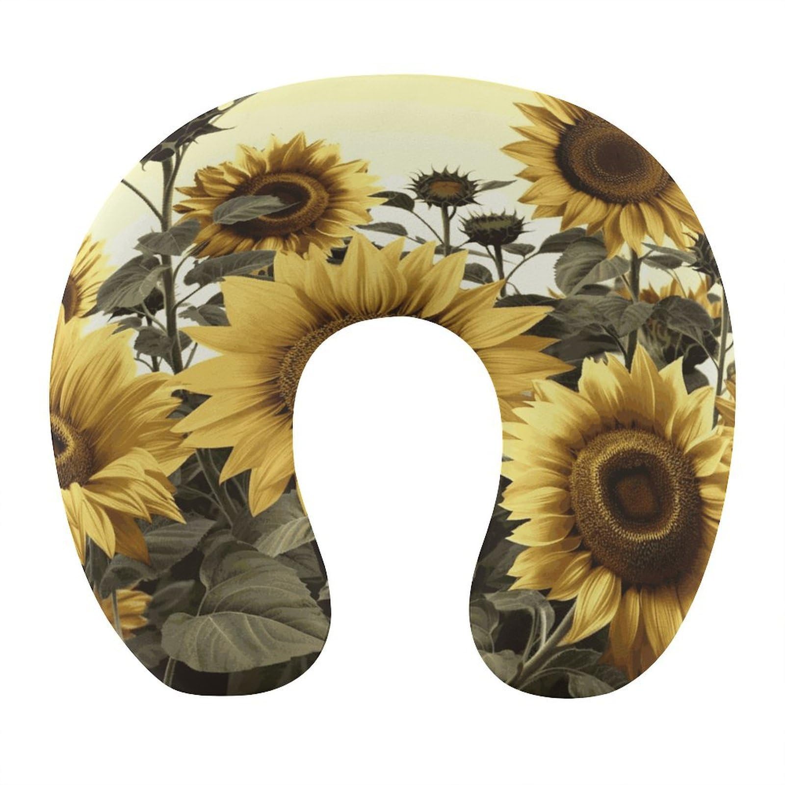 FekiLoot Yellow Sunflower Floral Travel Pillow,U Shaped Office Napping Pillow Support Neck and Head Comfortable Travel Neck Pillow U Shape Sleeping Essentials for Long Haul Flights