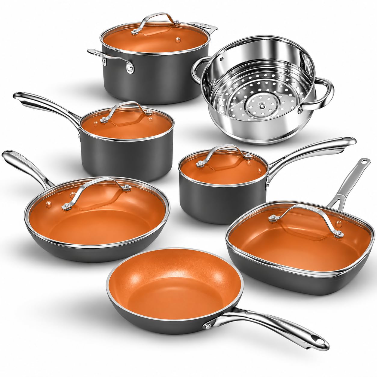 GOTHAM STEEL 12 Pc Titanium Ceramic Cookware Set Nonstick, Diamond Infused