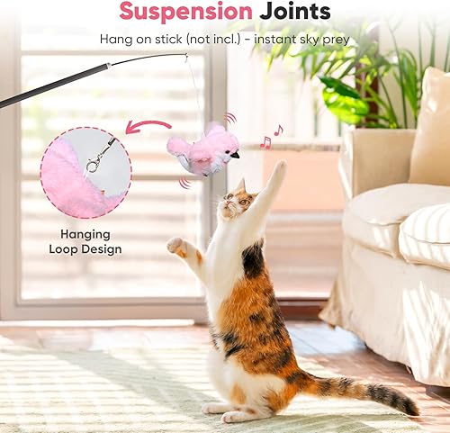 Miniatura 5 de Petbobi Juguetes para gatos que aletean el pájaro  Gorrión realista Chirp Tweet Juguete interactivo para gatos con hierba gatera, juguetes