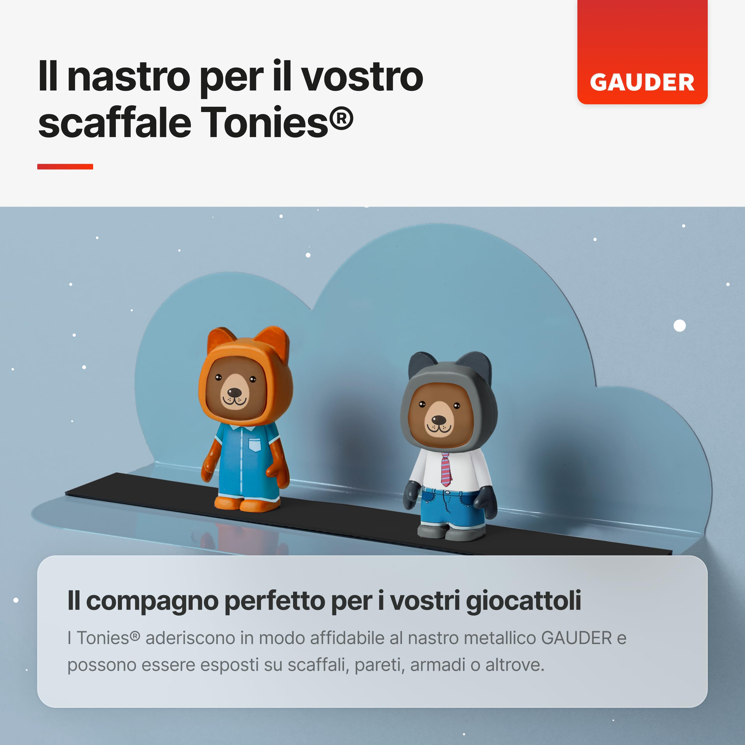 GAUDER Nastro metallico autoadesivo - Banda magnetica per magneti e figurine Tonie® & scaffali - Nastro ferro per fai-da-te e organizzazione (3 m x 35 mm - nero)