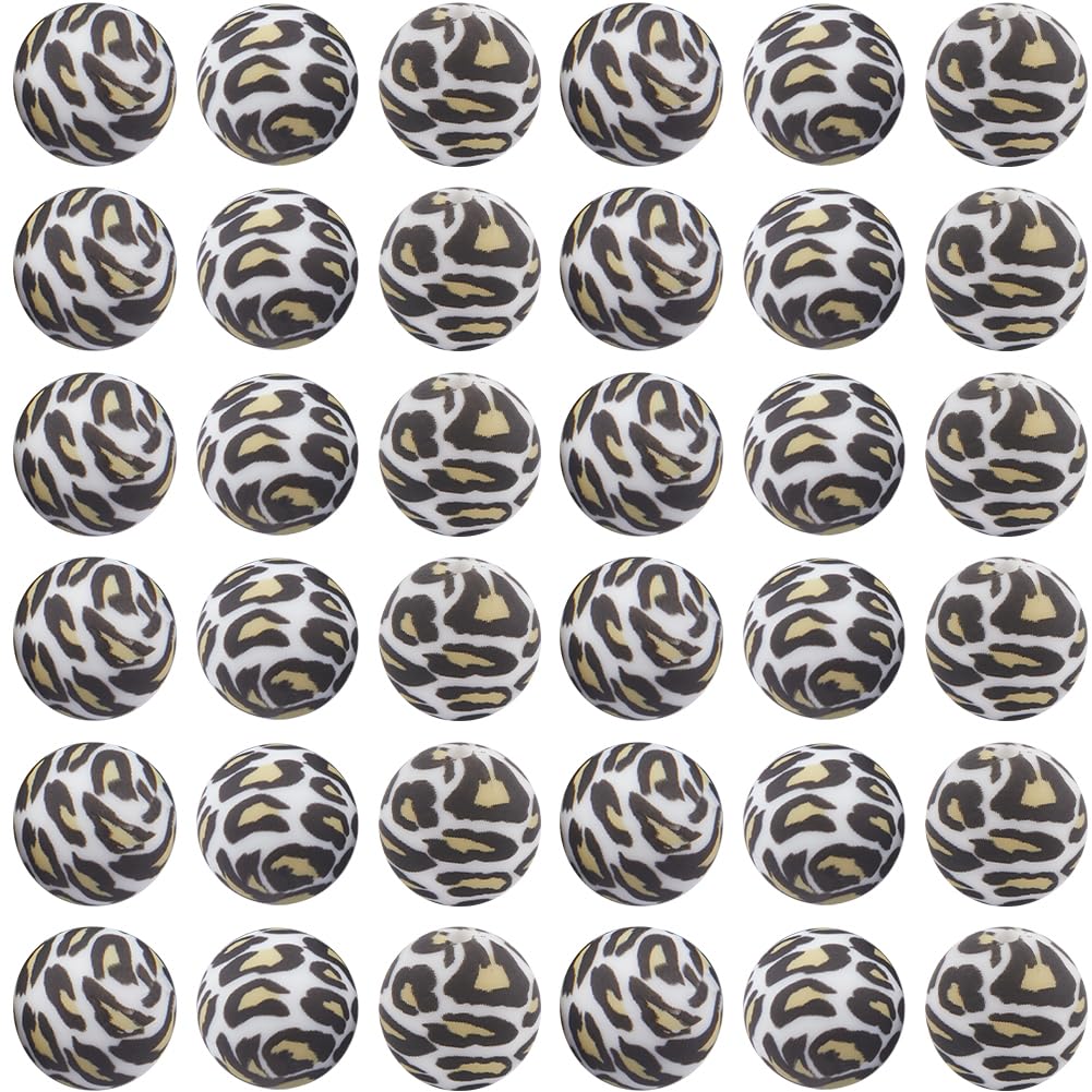 Perles en silicone imprimé léopard 15mm boule ronde en vrac caoutchouc souple pour bijoux