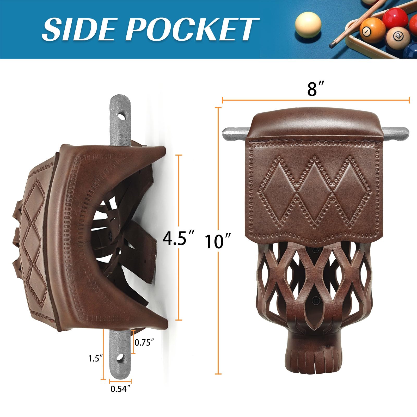 Billardtischtaschen, robustes PU-Leder, 6er-Set, inklusive 4 Ecktaschen und 2 Seitentaschen