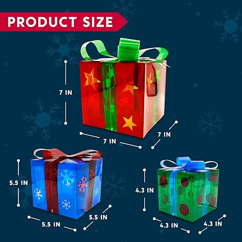 Miniatura 6 de JOIEDOMI Juego de 3 cajas de regalo iluminadas de Navidad, decoraciones del día de San Valentín, cajas de regalo preiluminadas con estrellas para