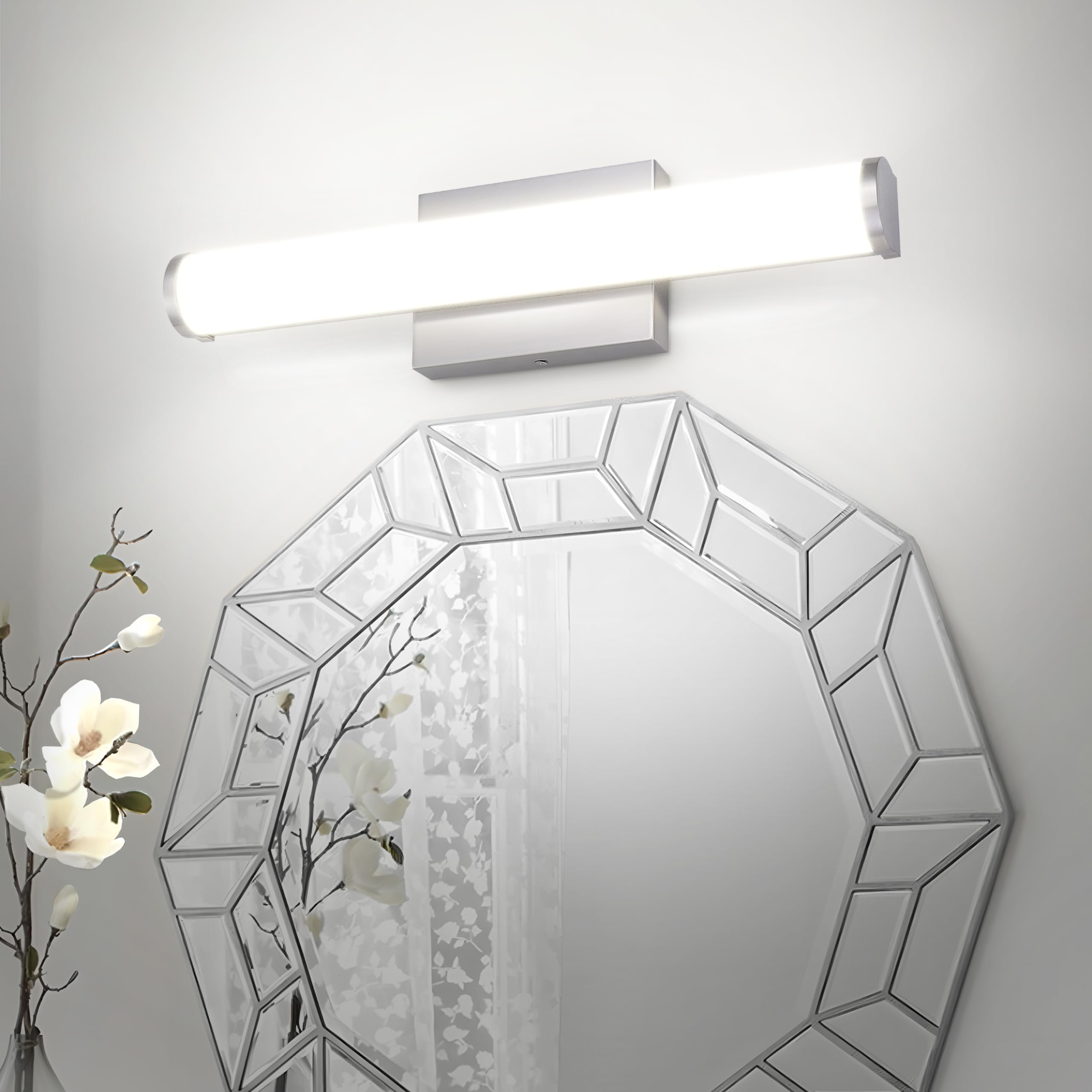 ASD 18" LED Linear Vanity Light Fixture, Modern Bathroom Sconce — 3 Color 3000K-5000K, Dimmable, 20W 1500LM, Energy Star & ETL Listed — Over Mirror Makeup Slim Bar for Bedroom, Cabinets — Nickel