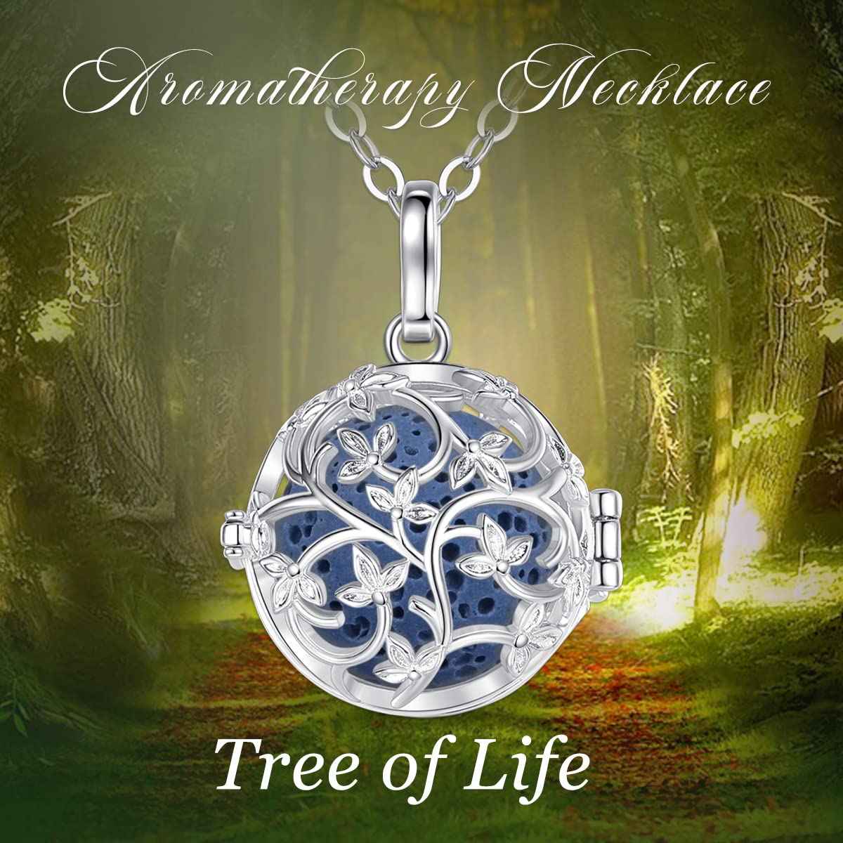 EUDORA Harmony Ball Collana Aromaterapia Ciondolo con Oli Essenziali per Donna, Collana con Diffusore Regalo di Gioielli per Ragazze con 7 Pezzi di Pietra Lavica, 24 Pollici