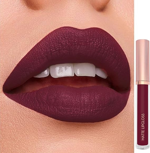 Matte Lip Gloss Set, 3PCS Brown Burgundy Red Liquid Lipsticks, Ultra Matte Waterproof Smudge-proof Lipstick Kit, Long Lasting Highly Pigmented Tinted Lip Balm, Gift for Women