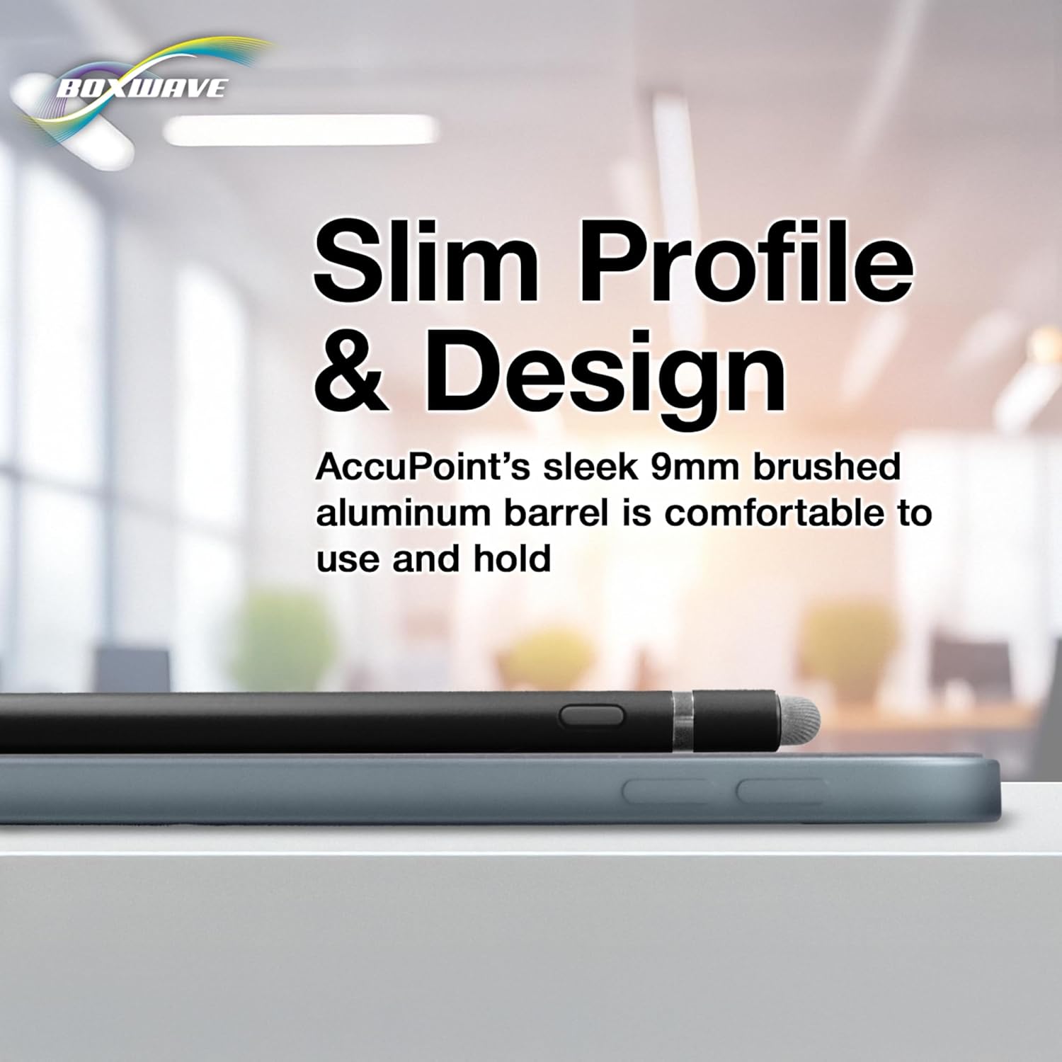 BoxWave AccuPoint Active Stylus connected to a MicroUSB cable for charging, showing the charging indicator light.