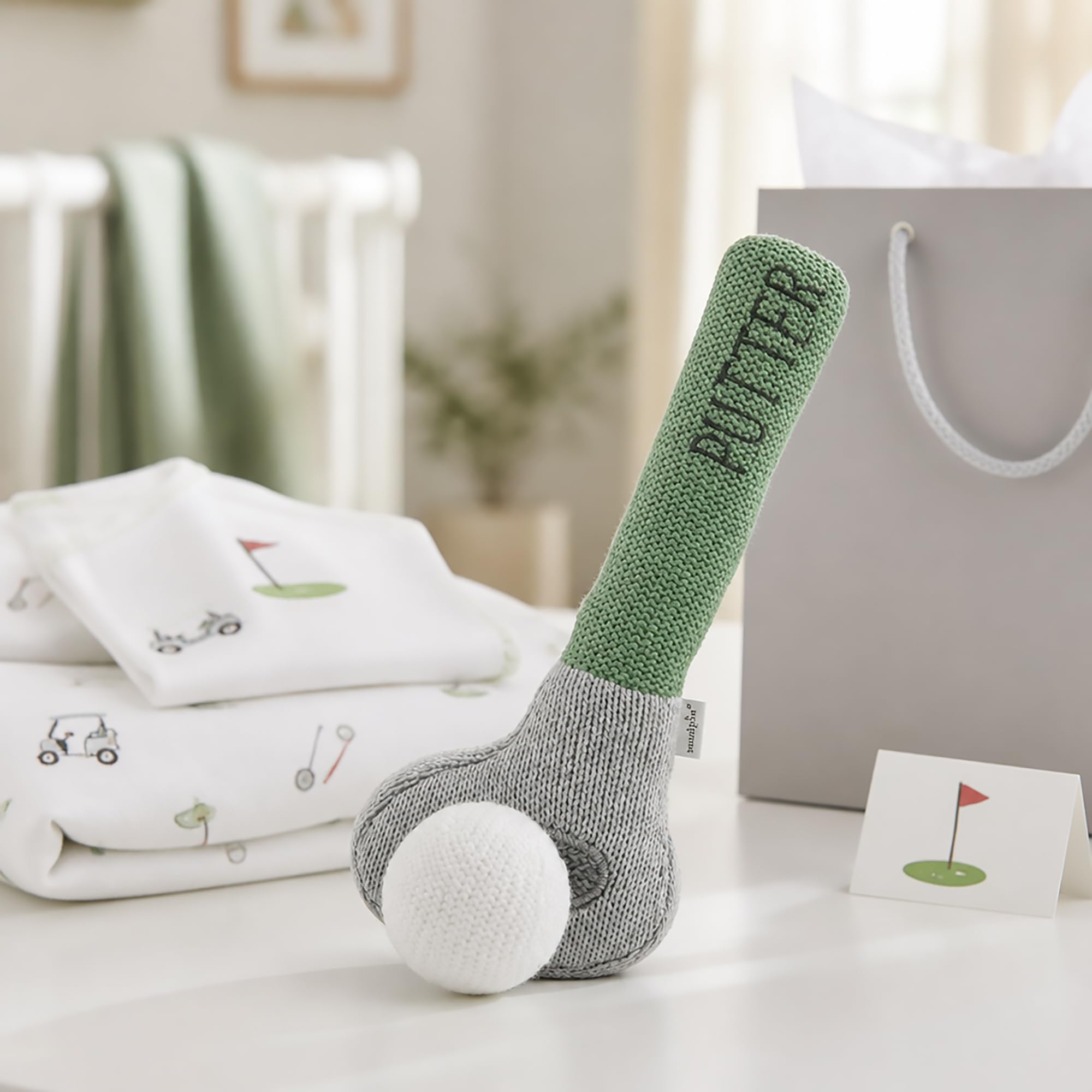 Mud Pie Children's Goft Knit Rattle, Green Putter Club