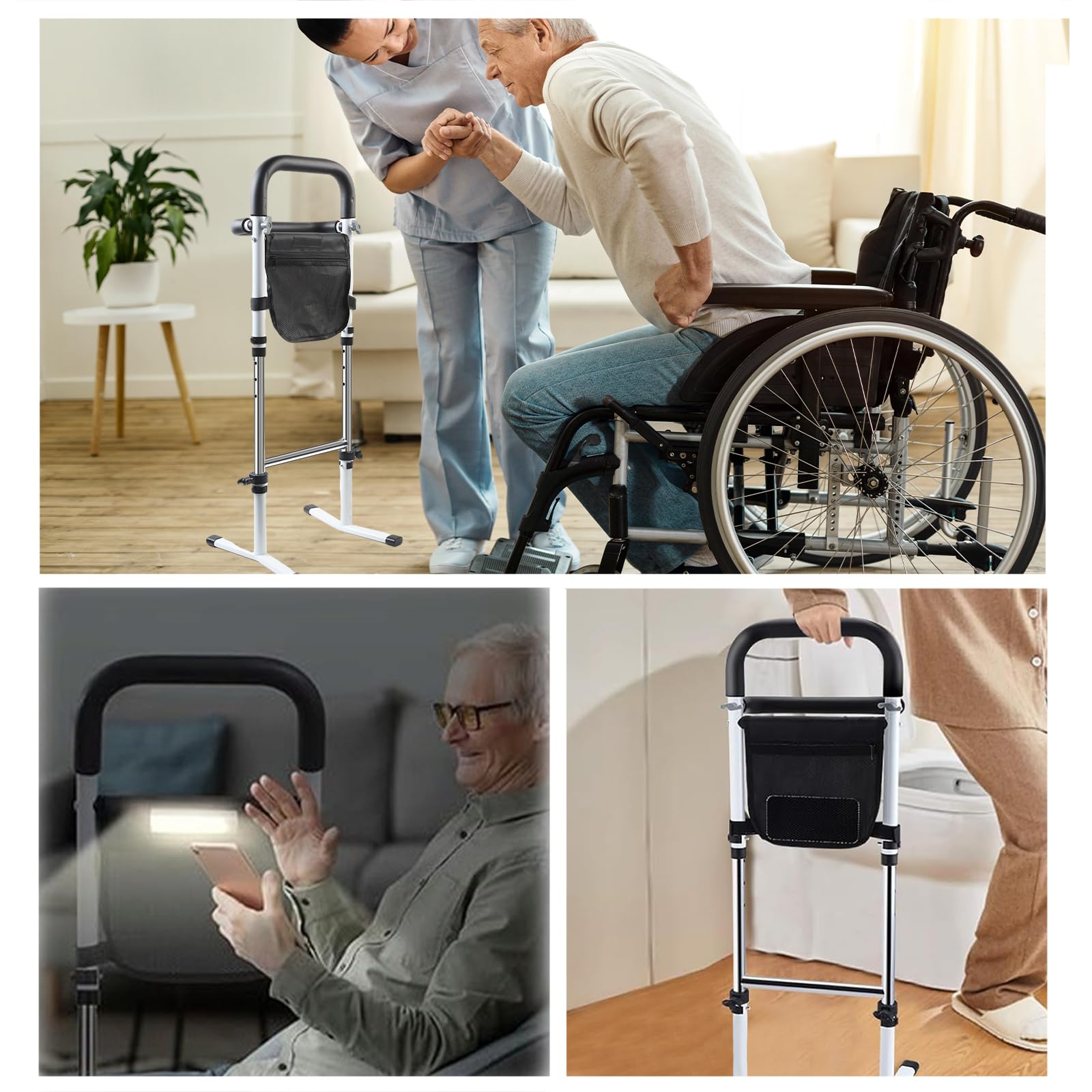 Aiuto per alzarsi in piedi per anziani, anziani con lampade e sacchetti, 5 livelli di altezza regolabile, aiuto per alzarsi e sedersi per anziani incinte disabili, deambulazione per letto