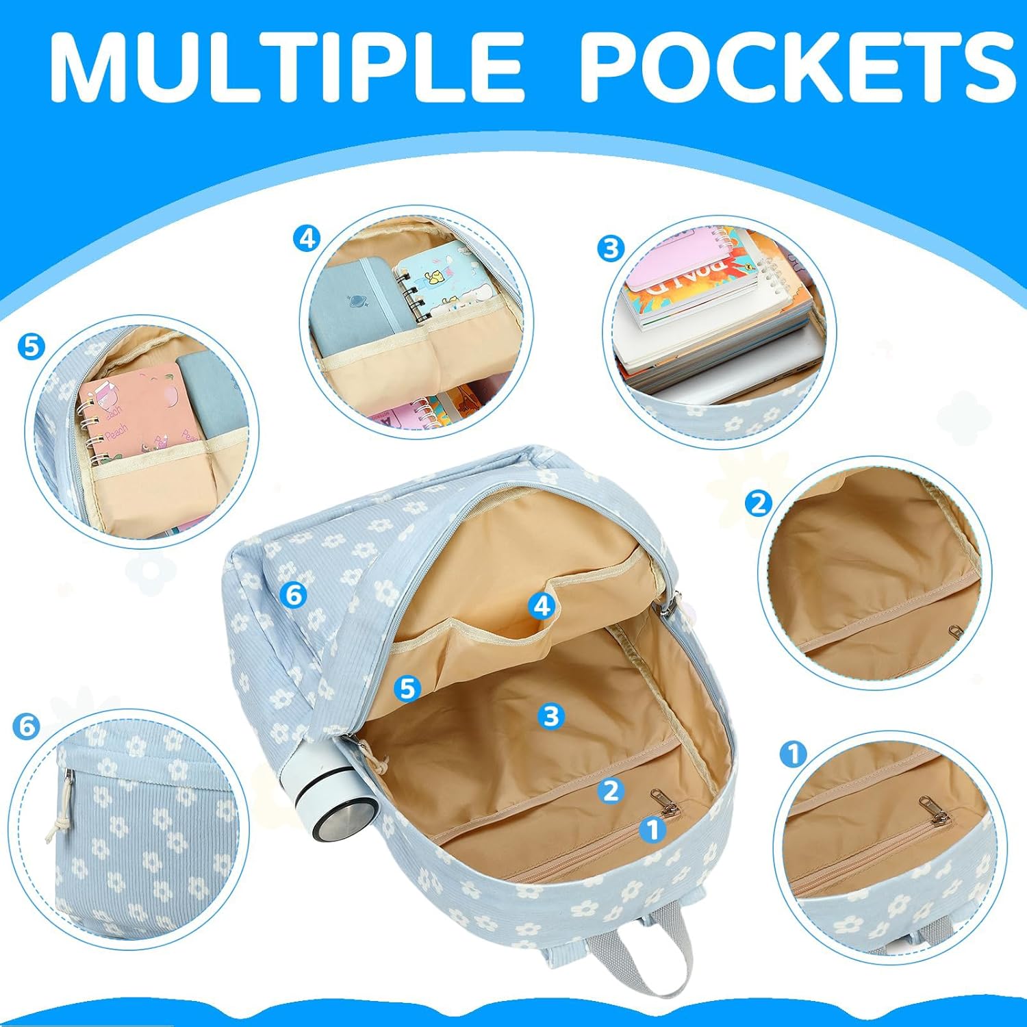 Bluboon School Backpack for Teen Girls Bookbags Elementary High School Corduroy Laptop Bags Women Travel Daypacks