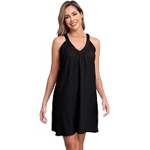 AUHEGN Nightgowns for Women Sleeveless Sleepwear Wide Strp Lightweight Sleep Shirt Pleated V Neck Nightshirts