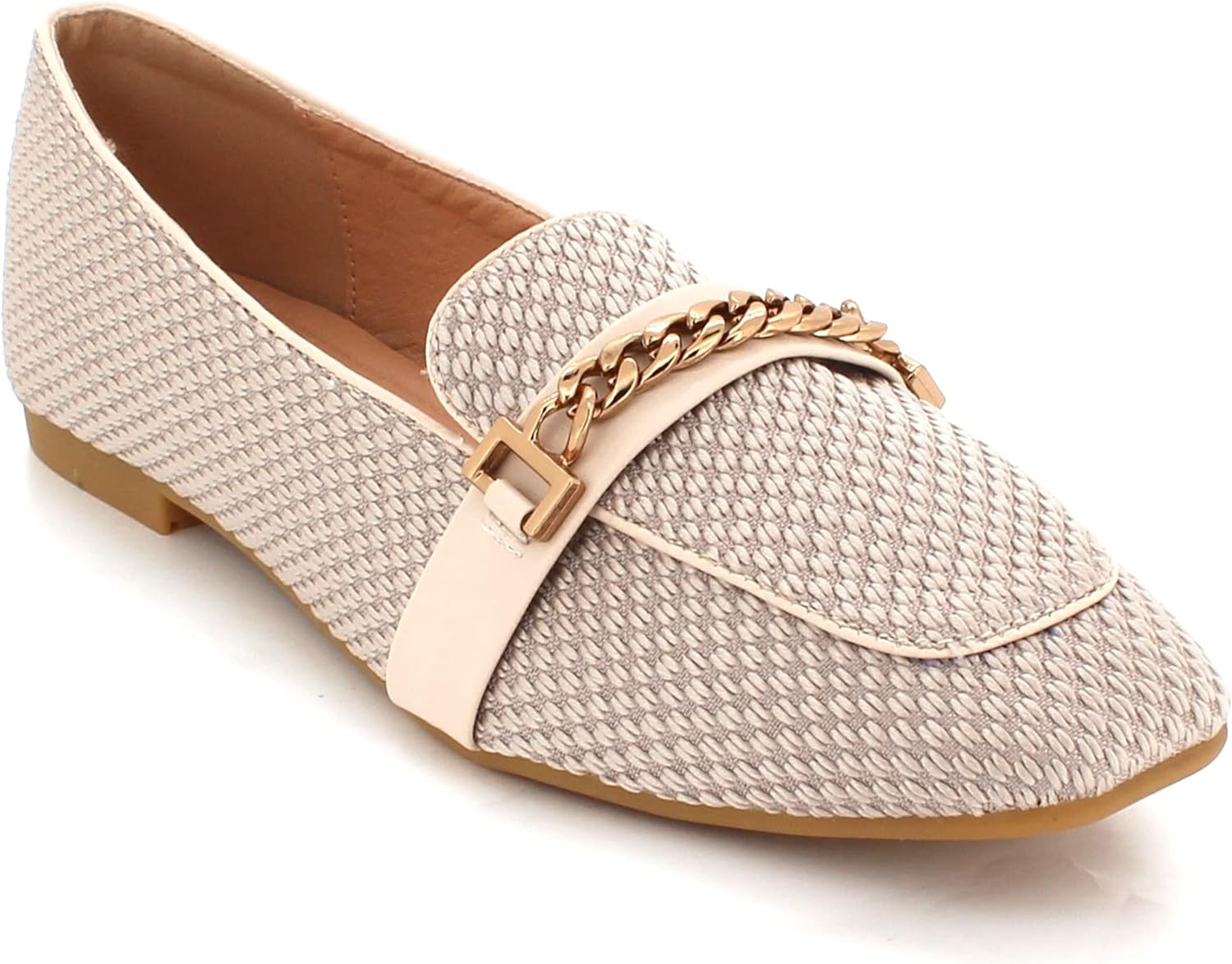 AARZ LONDON Womens Ladies Basketweave Pattern Metallic Chain Detail Everyday Padded Sole