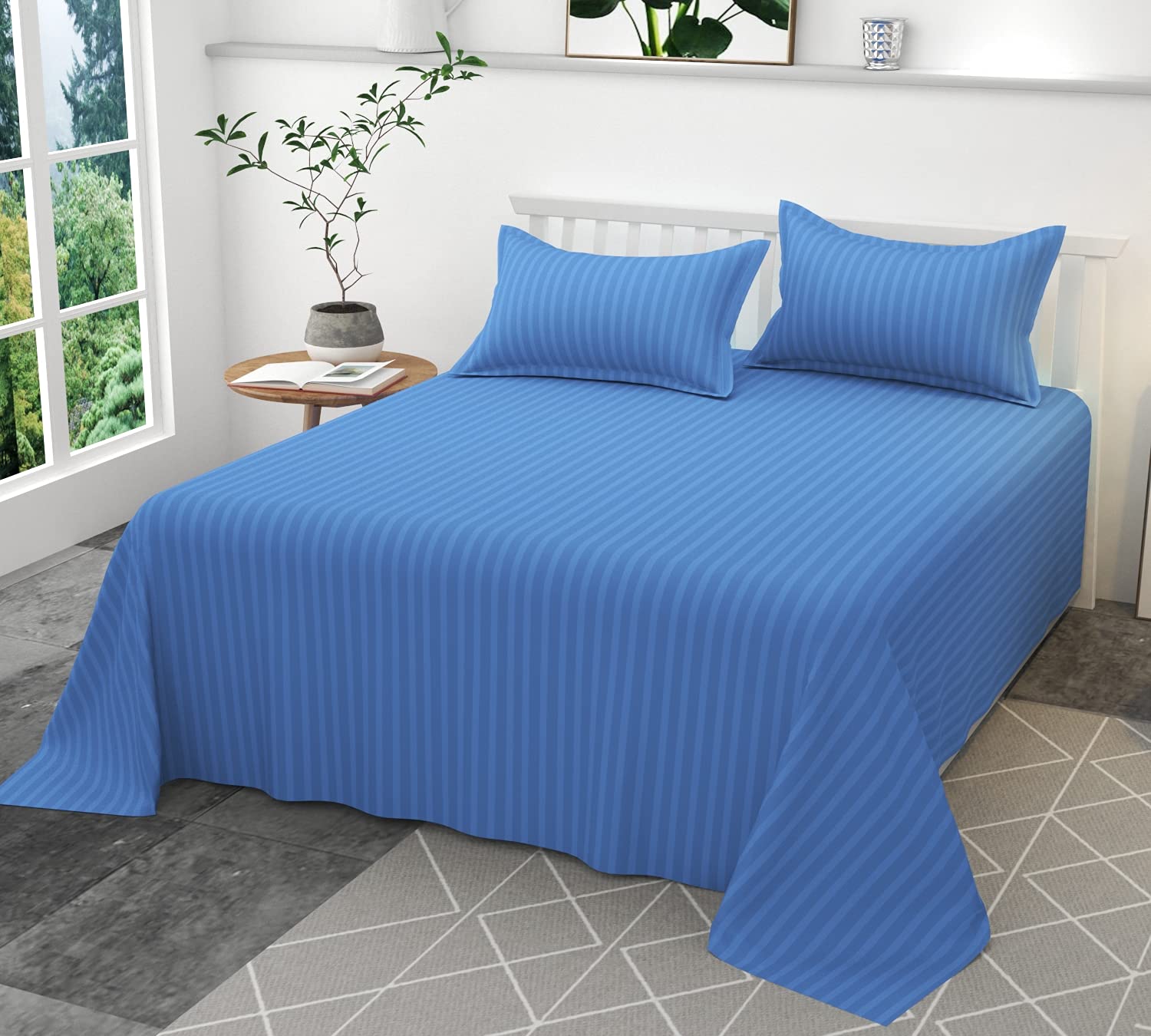 MAYSHA CREATIONS 300 TC Glace Cotton Plain Stripe Queen Size Single Bedsheet with 1 Pillow Cover for Home, Hotel, Guest Room (60 X 90) Inch Sky Blue Pack 8 (B0BZ81JZMX) Amazon Price History, Amazon Price Tracker
