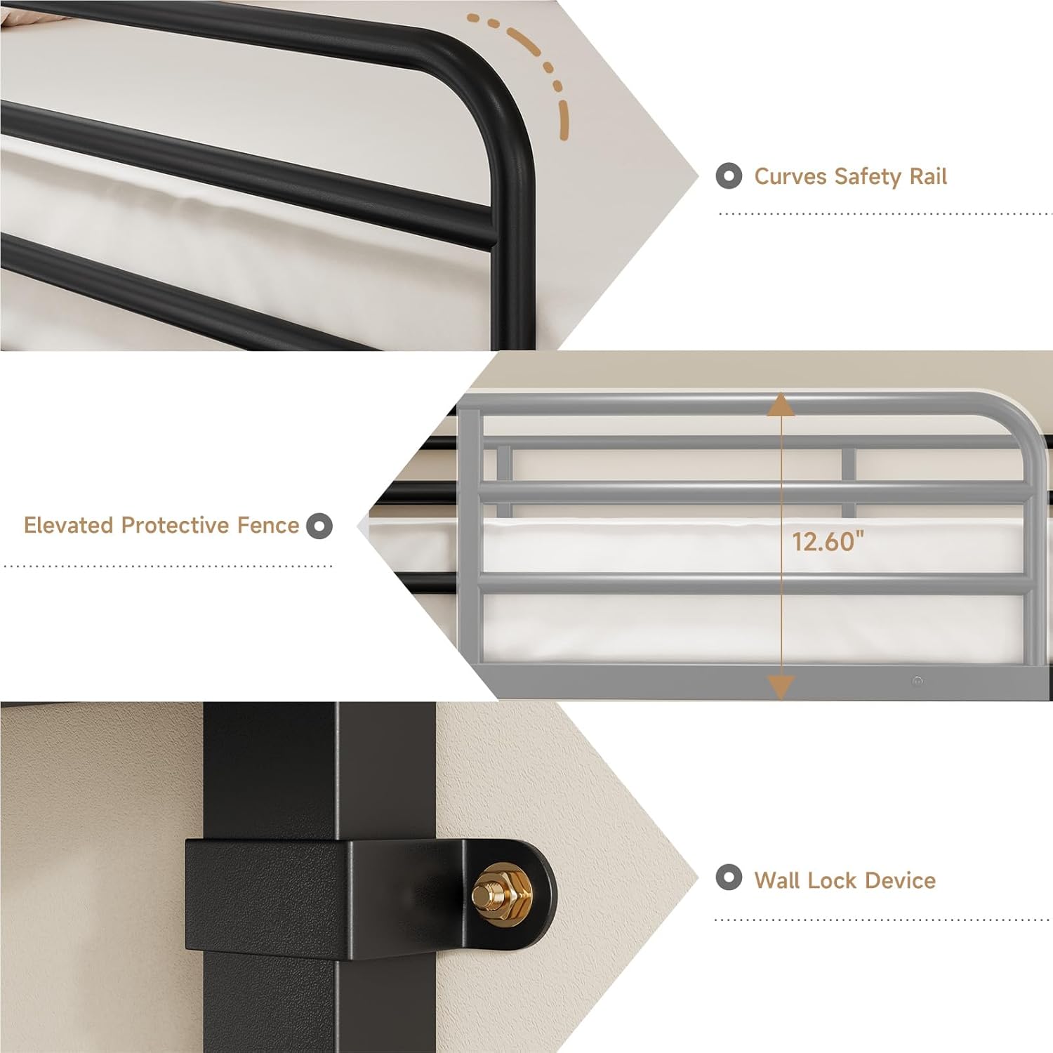 Bunk Bed Twin Over Twin, Metal Bunk Beds with Power Outlets & Desk, Heavy-Duty Bunkbeds Frame with Safety Guardrail & Ladders, Upper Bed with Storage Rack, No Box Spring Needed, for Juniors, Black