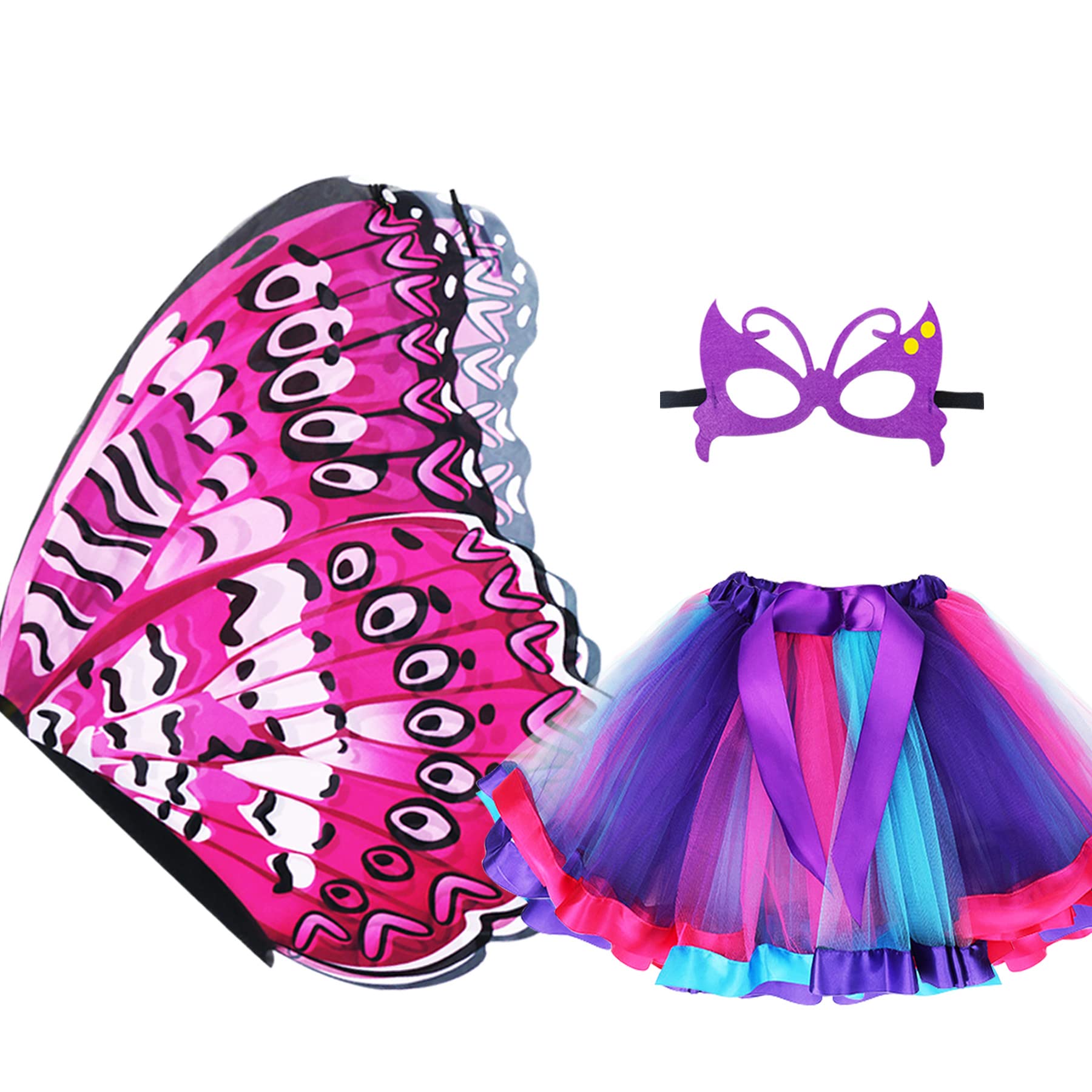 D.Q.Z 3Pcs Girls Butterfly-Wings with Tutu for Toddler Kids Dress Up Cape Bug Costumes Fairy Featival Party Favor