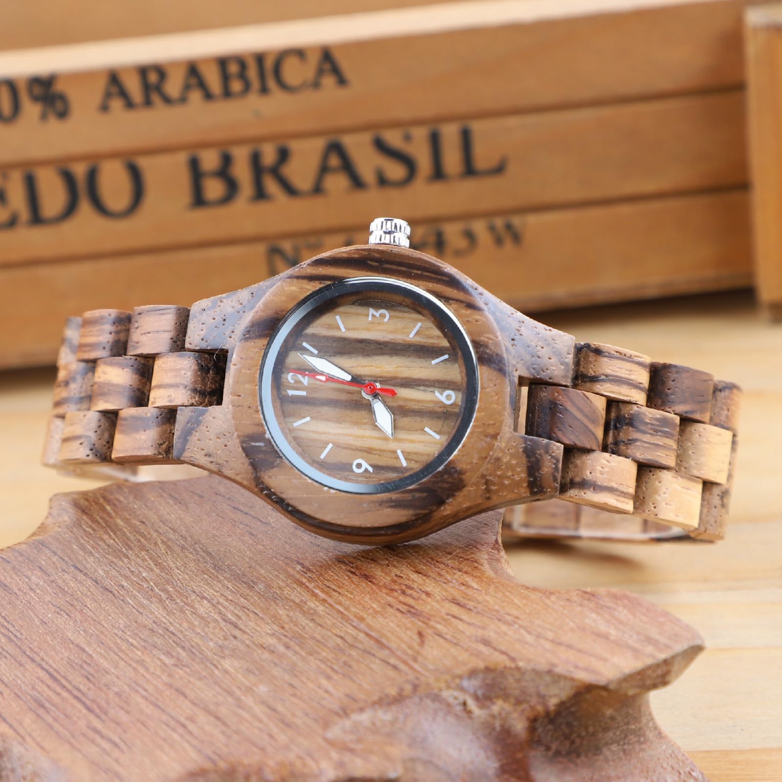 Tiong Orologio da donna in legno di bambù, colorato, analogico, al quarzo, regolabile, leggero