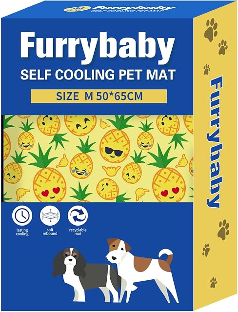 furrybaby Dog Cooling Mat, Pet Cool Bed Dog Mat, Self-Cooling Pad Non-Toxic Cool Gel Bed, No Need to Refrigerate, for Indoors Outdoors Car Summer Use (Yellow, Medium, 50x65cm)