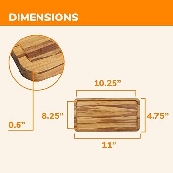BambooMN Rectangular Bamboo Serving Tray - Tiger Stripe - 11 x 5.5 x 0.6