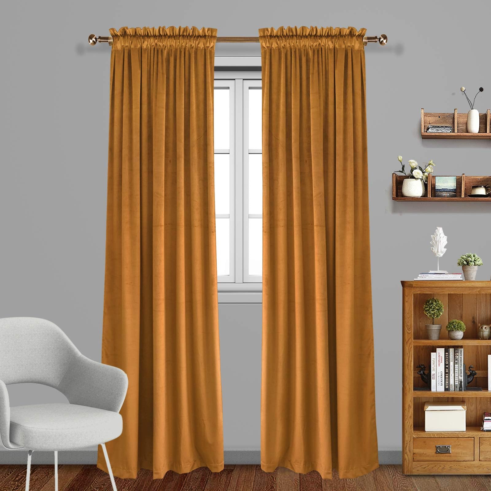 Eamior Living Room Blackout Velvet Curtains - Super Soft Dutch Velvet Rod Pocket Drapes Sound Reducing Heavy Solid Panels (Set of 2, 120 inch Long, Yellow)
