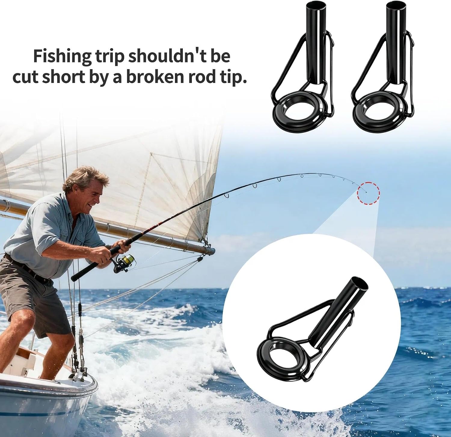 Fishing Rod Tip Repair Kit 8Pcs Fishing Rod Tips Stainless Steel Guide &Ceramic Ring Replacement Set for Fishing Rods