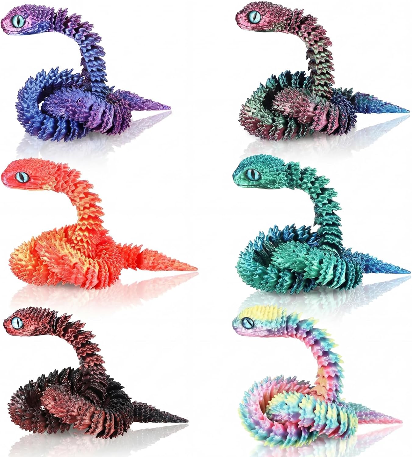 6 Pcs 12in 3D Printed Snake Toys Flexible 3D Printed Animal Relax Anxiety Rainbow Snake Fidget Figurines for Adults Games Gifts Animal Collectors, Party Favors, Birthday (Pastel Color)