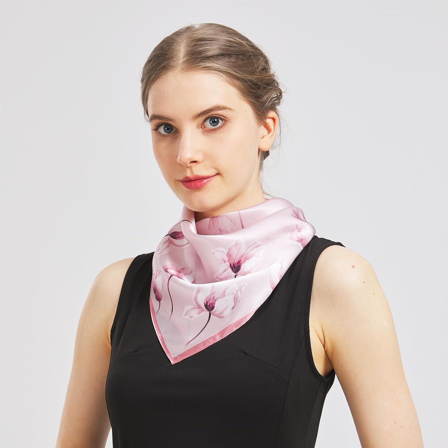 Aufeel 100% Real Mulberry Silk Women Small Square Neck Scarfs 21" Lightweight Headscarf Printed Neckerchief Gift Packed - Image 2