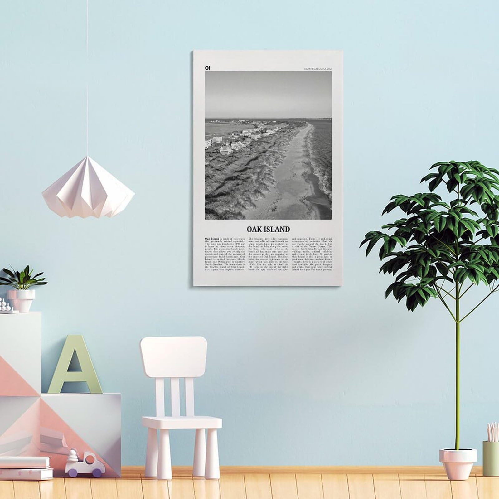 Impresión en Blanco y Negro de Oak Island, Arte Mural de Oak Island, póster de Oak Island, Foto de Oak Island, Mapa de Oak Island, Carolina del Norte, EE. UU. Póster de Lienzo para Pared