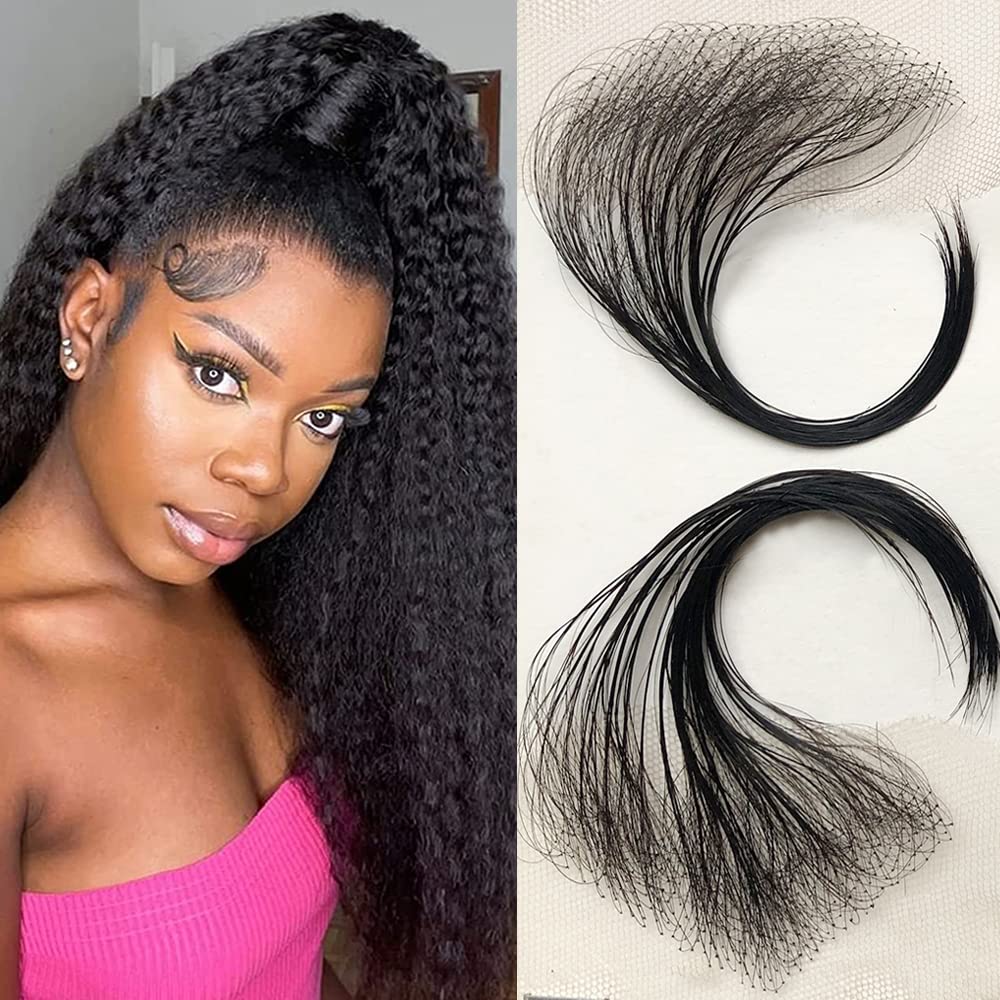 HD Swiss Lace Baby Hair Stripes Real Straight Human Hair Baby Hair Edge Reusable More Natural for Women Invisible Lace Hairline Black Color 4 Pcs